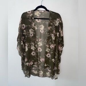 Olive Green Floral Sheer Kimono